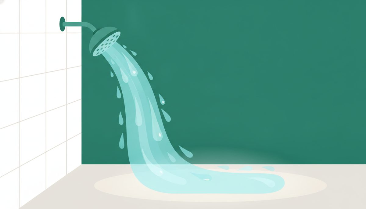 浴室のシャワーヘッドから水が流れるイラスト